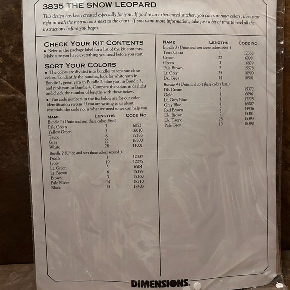 Dimensions Gold Collection SNOW LEOPARD Cross Stitch Kit #3835 Hart Design NEW!! - Picture 3 of 4